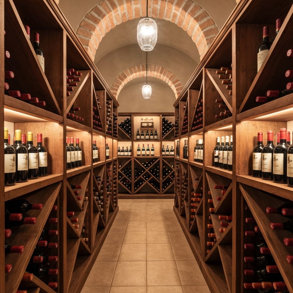 Scalinatella wine cellar featuring premium Italian wines from Tuscany, Piedmont, and beyond
